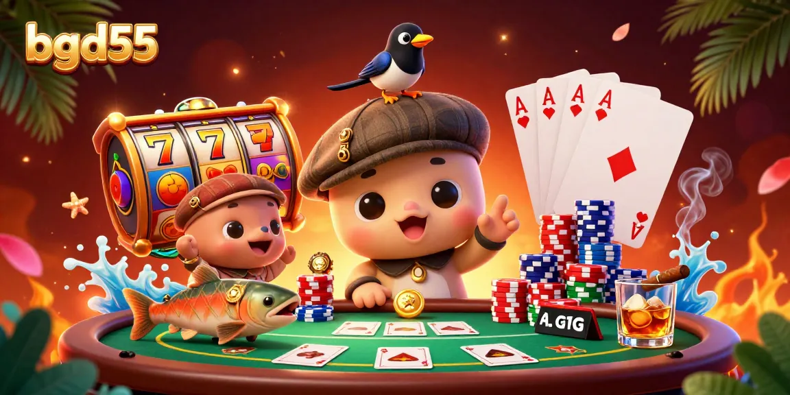Spin the reels with bgd55, featuring animated casino characters and vibrant poker elements.