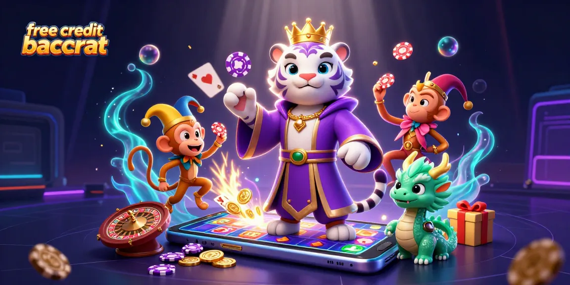 Experience free credit baccarat with vibrant characters, casino elements, and action-packed gaming.