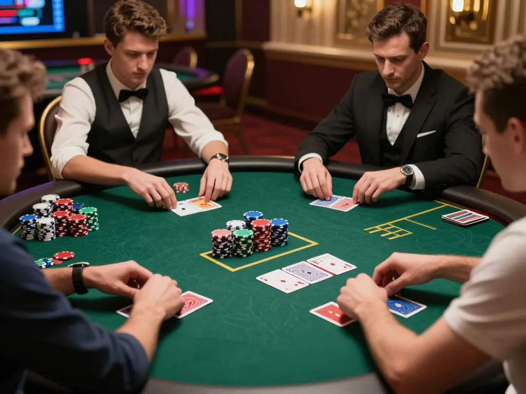 Engage in high-stakes poker gameplay at go8 casino, showcasing colorful chips and intense focus.