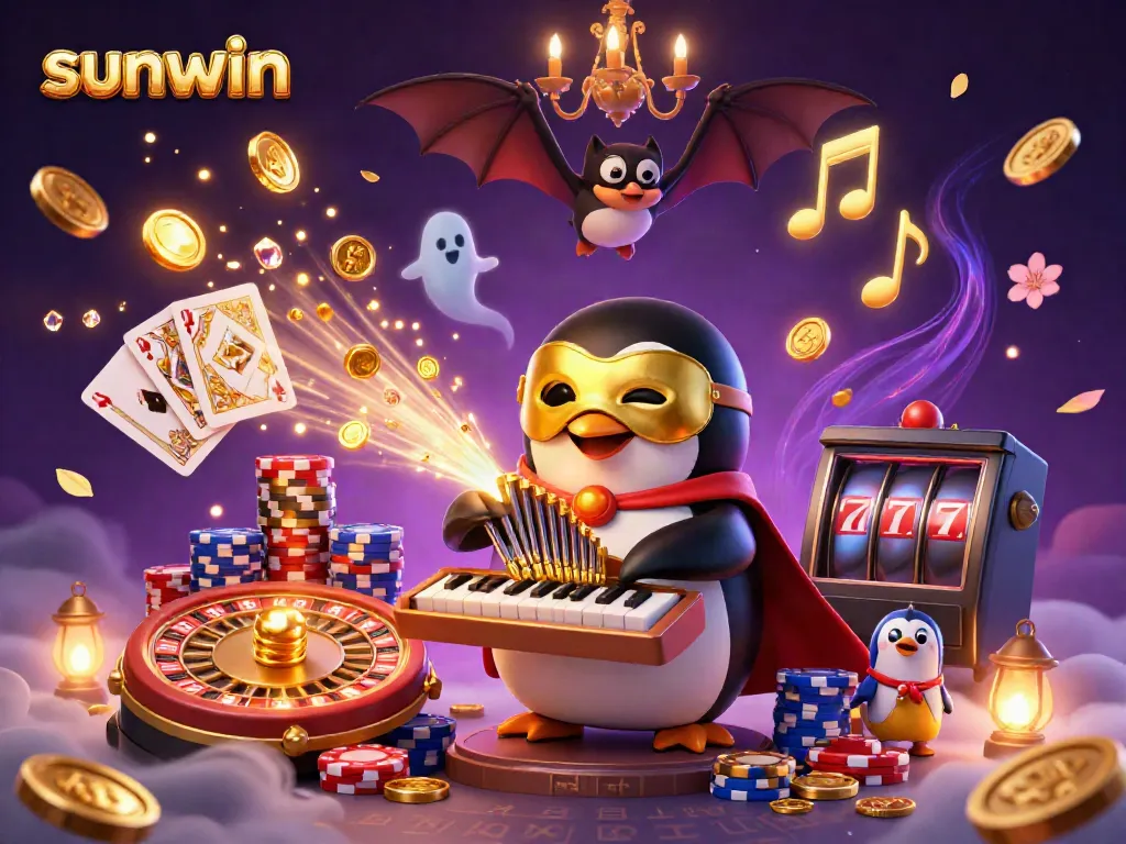 Experience thrilling entertainment with sunwin in a vibrant 3D casino scene filled with fantasy elements.