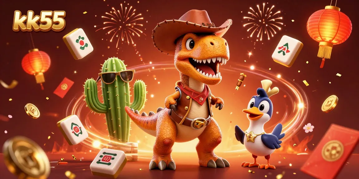 Engage with kk55’s vibrant gaming world featuring animated characters and dynamic casino elements.