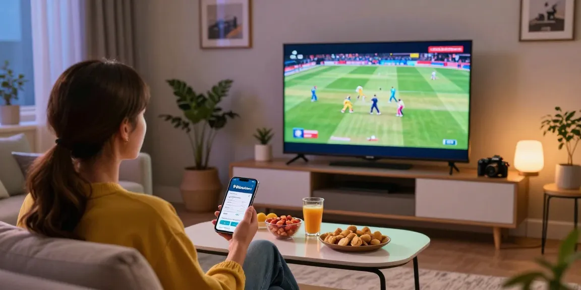 Pikashow app user enjoying live cricket streaming in a cozy home setup.