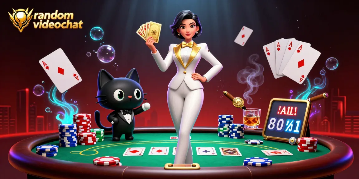 Engage in random video chat while enjoying vibrant casino-themed visuals and character interactions.