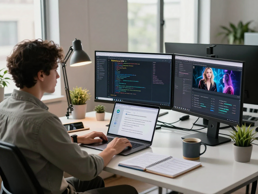 Analyze and detect ai image content in a modern workspace with advanced AI tools.