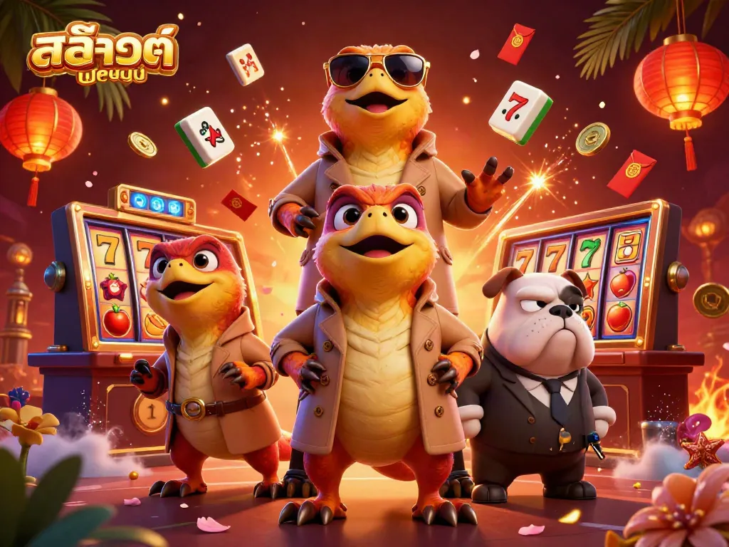 เกมสล็อตออนไลน์ที่มีราฟเตอร์ในเสื้อโค้ทเข้าคาสิโนกับสัญลักษณ์โชคดี