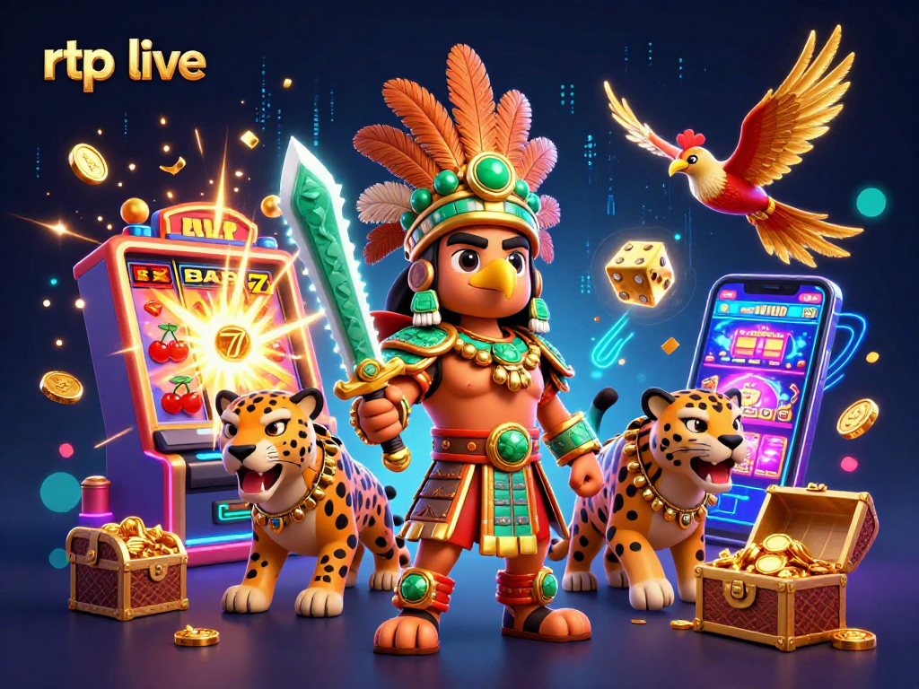 Engage with rtp live through an energetic scene of slot machines and dynamic warriors.