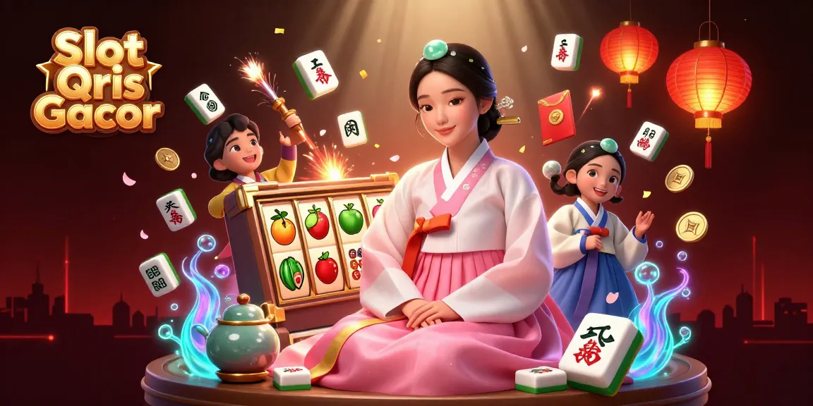 Engage with Slot Qris Gacor through colorful 3D characters and vibrant casino symbols in a festive atmosphere.