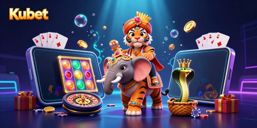 Kubet highlights thrilling online casino games with a vibrant scene featuring rich elements of gaming.