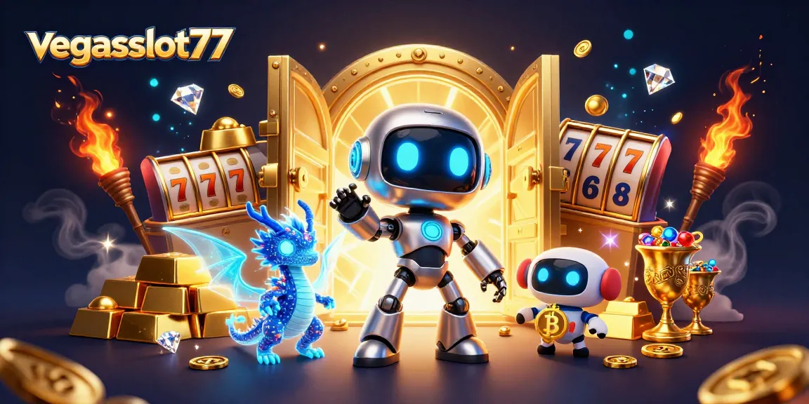 Spin the reels and win big with vegasslot77 in a vibrant 3D casino scene showcasing slot elements.