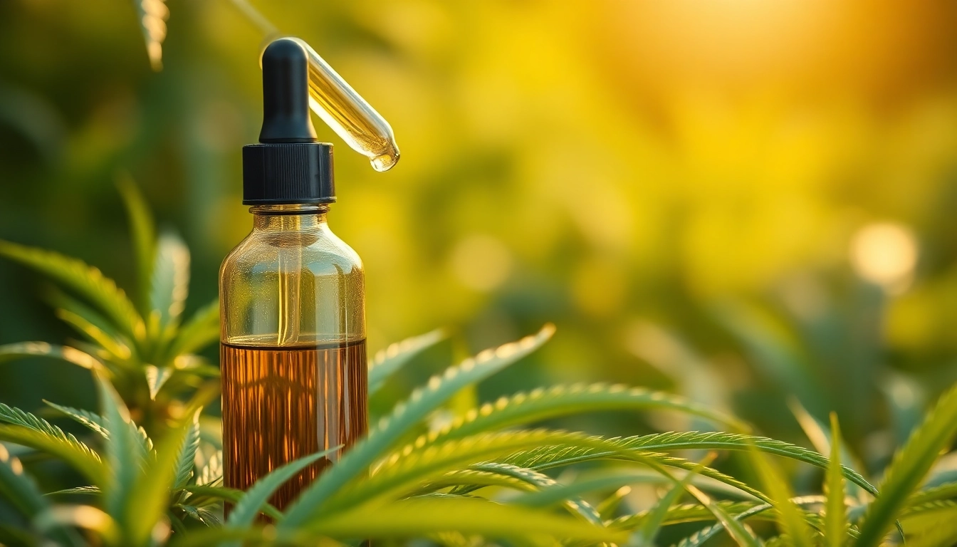 Showcase CBD Oil in a natural setting with hemp leaves, emphasizing health and relaxation.