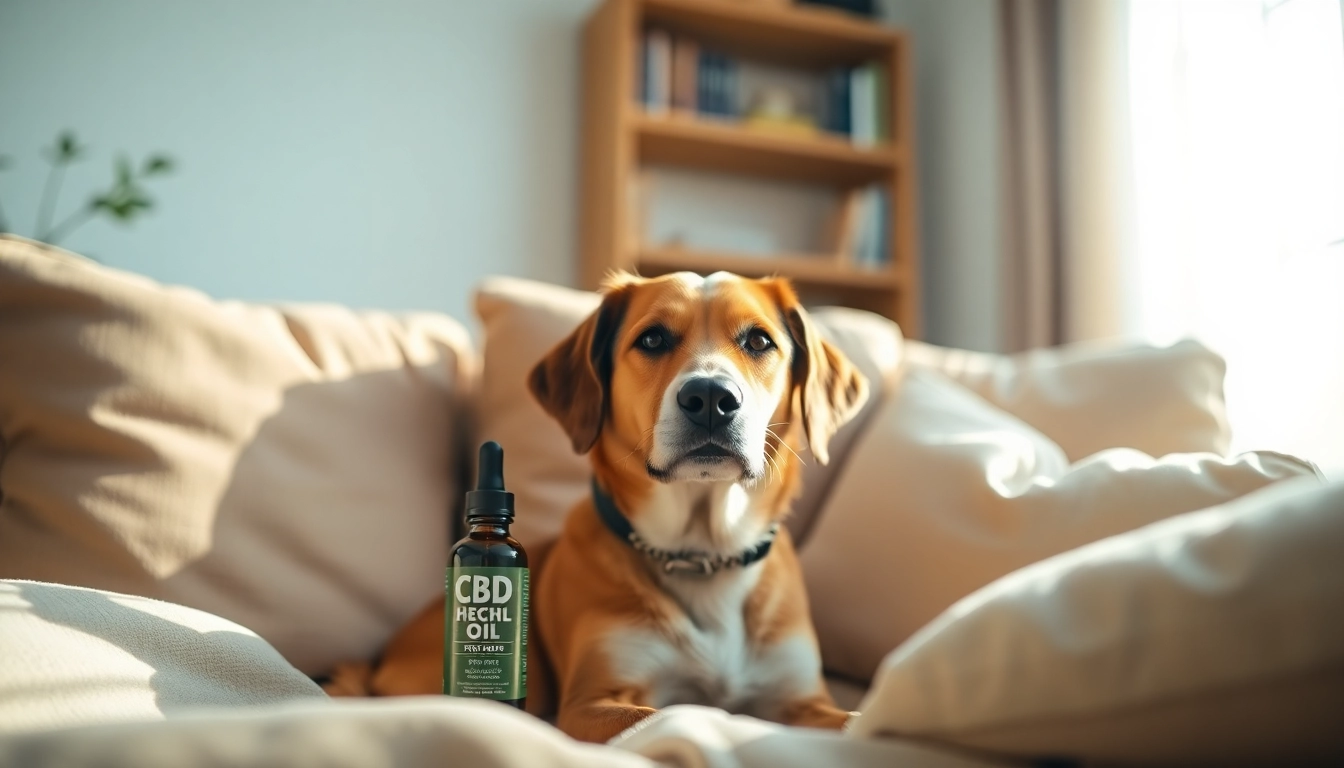 Administering CBD For Pet to a calm dog in a cozy home environment.