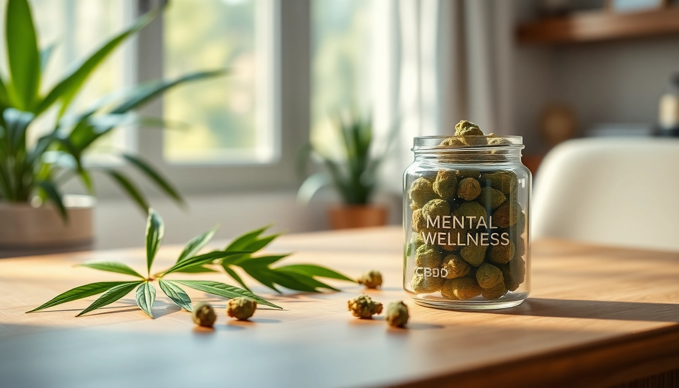 Explore the benefits of Mental Wellness CBD buds in a serene indoor setting with lush greenery.