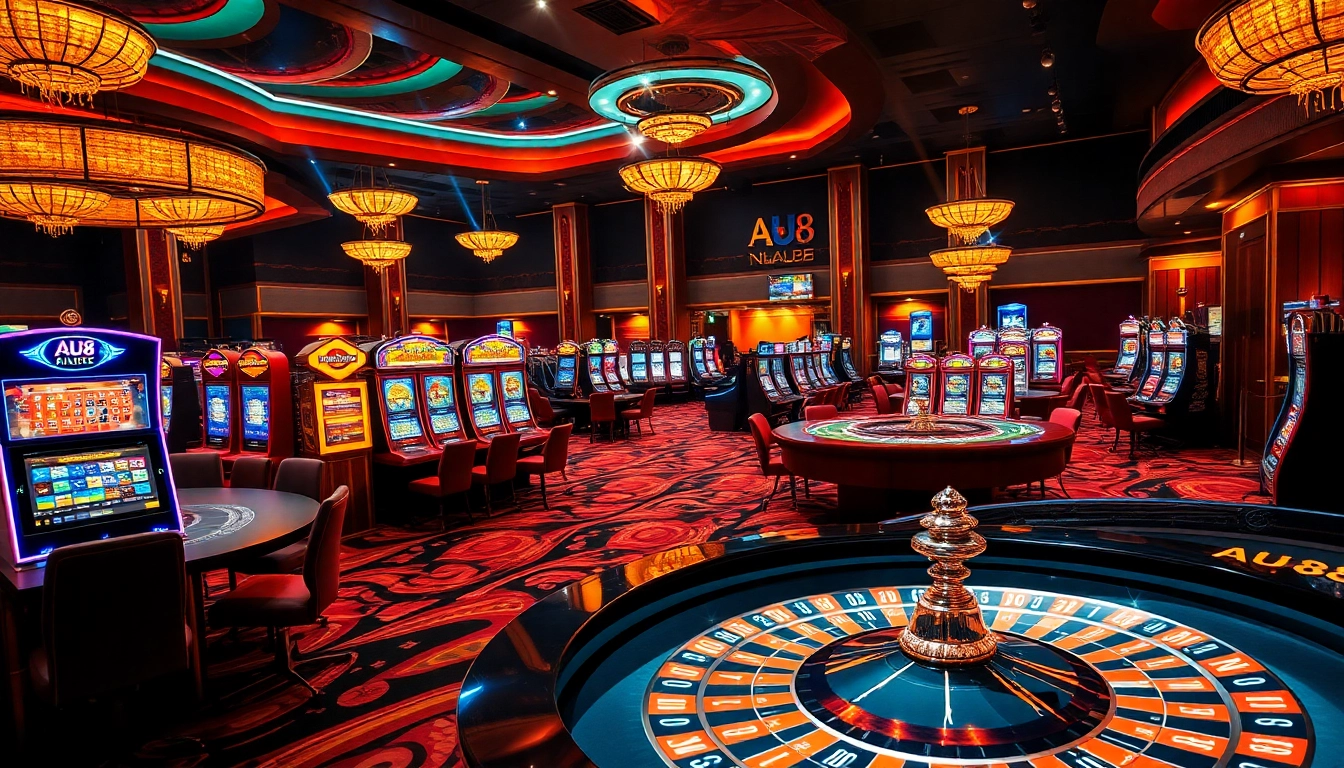 Experience the excitement at Nhà cái AU88's luxurious casino with vibrant gaming tables and professional dealers.