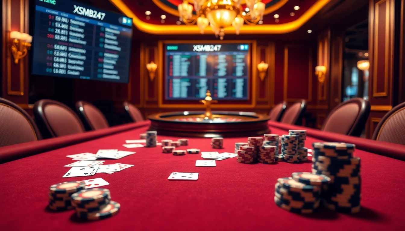 Experience the thrill of XSMB247 at a luxurious casino table with high-stakes poker and roulette.