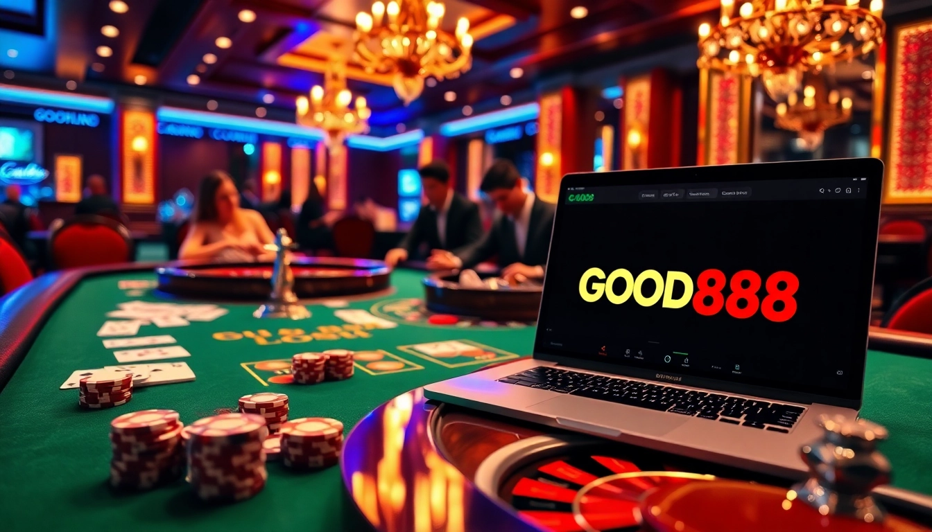 Experience the thrill of GOOD88 with vibrant casino tables and engaging online gambling interfaces.