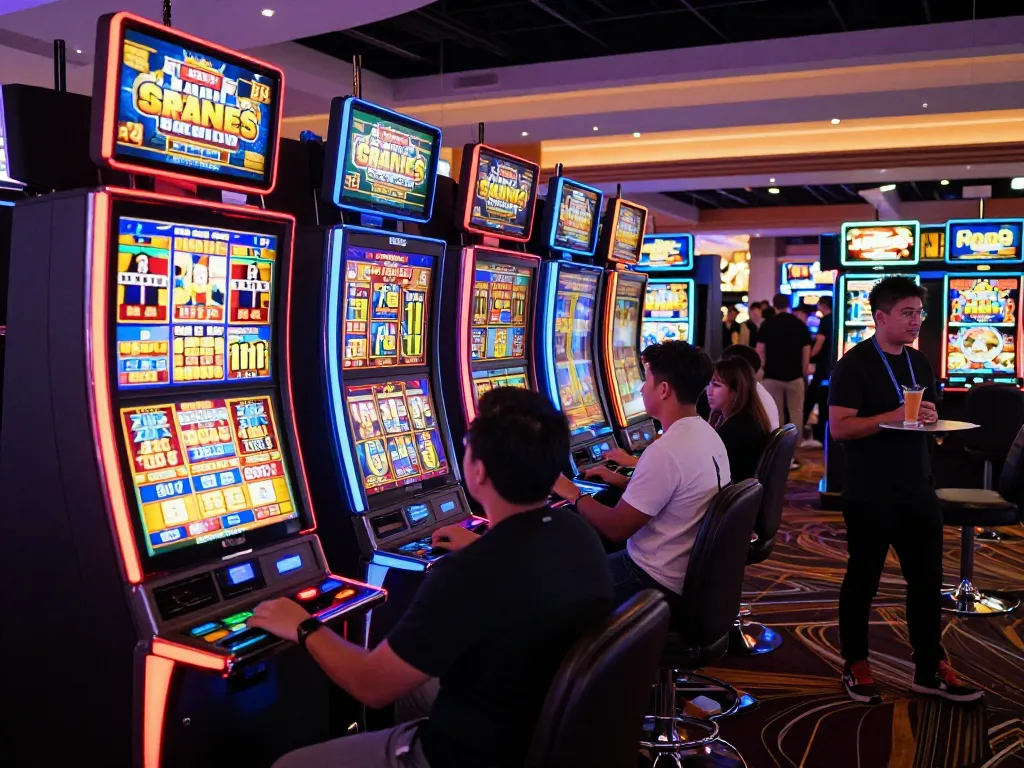 Players celebrating a win with slot bonus 100 at a vibrant Las Vegas casino.