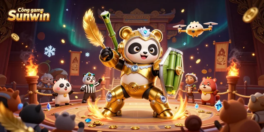 Engage in thrilling gameplay at Cổng game Sunwin with dynamic mech-suit panda action.