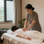 Relaxing 서울출장마사지 scene showcasing a professional therapist providing a soothing massage in a tranquil studio setting.