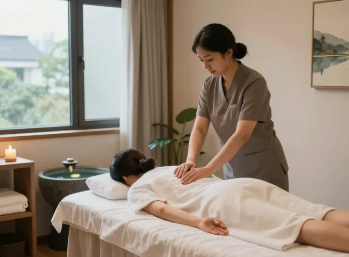 Relaxing 서울출장마사지 scene showcasing a professional therapist providing a soothing massage in a tranquil studio setting.